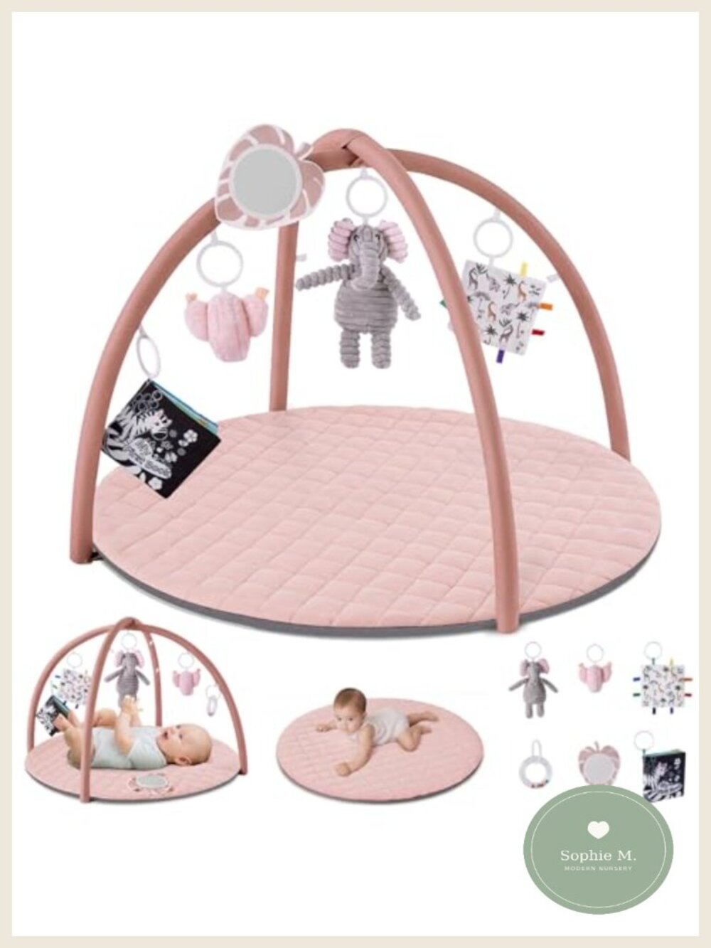 Baby Play Gym Mat Tummy Time Activity Mat 6 Detachable Toys